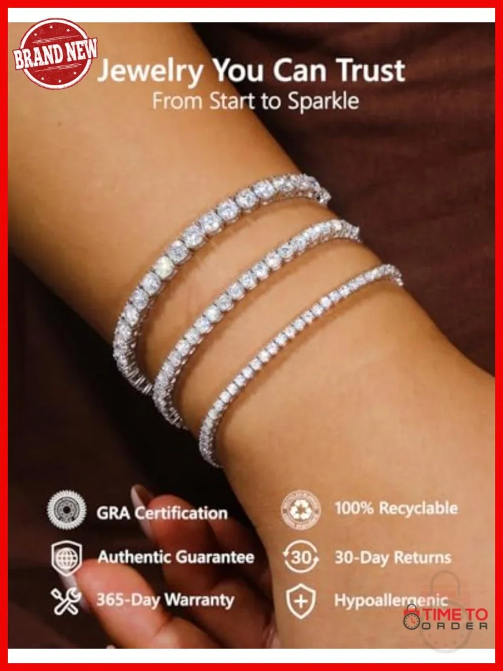 Moissanite Tennis Bracelet 925 Sterling Silver 14K Gold Plated VVS1 D Color